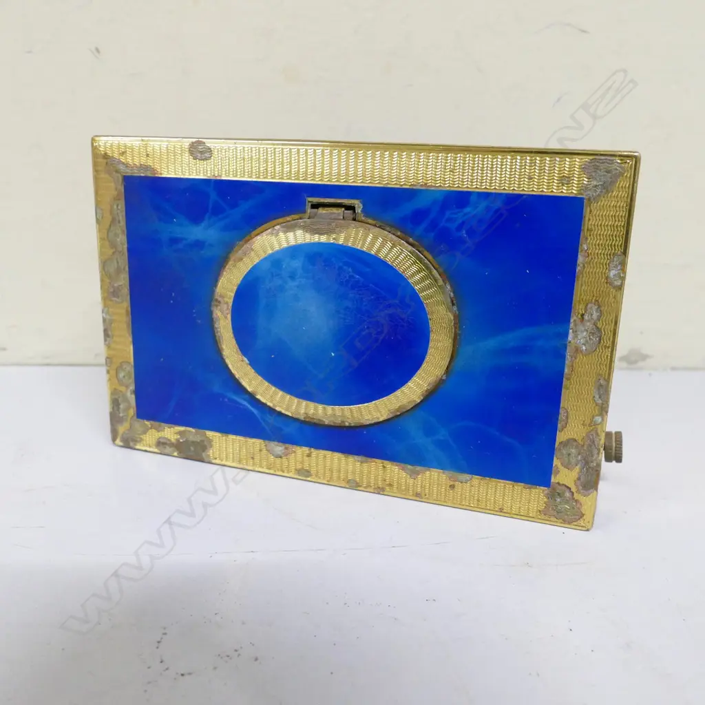 A c.1920 gilt metal and blue enamelled singing bird box Image 1++