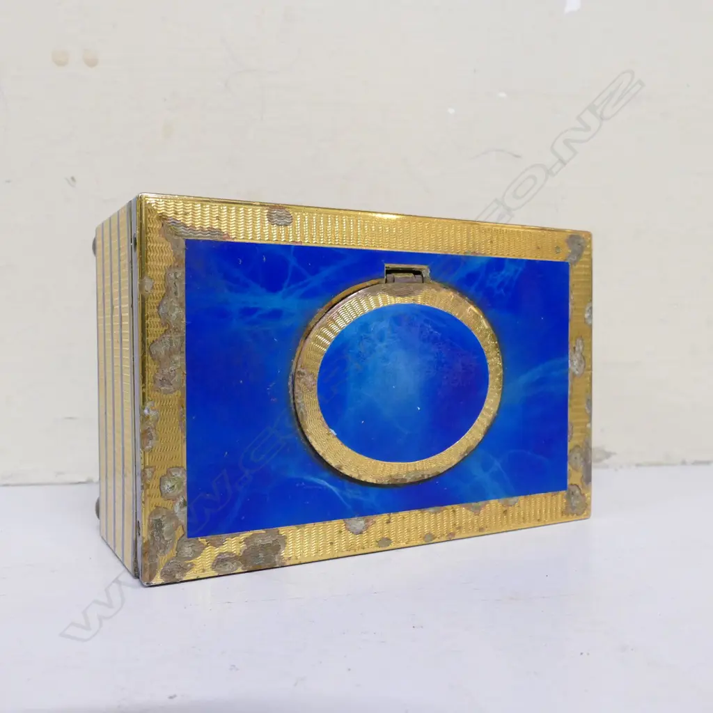 A c.1920 gilt metal and blue enamelled singing bird box Image 1++
