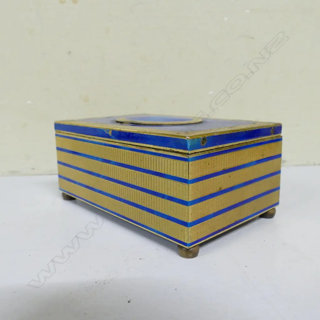 A c.1920 gilt metal and blue enamelled singing bird box Image 1++