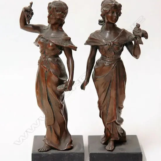 A pair of Art Nouveau bronzed spelter figurines