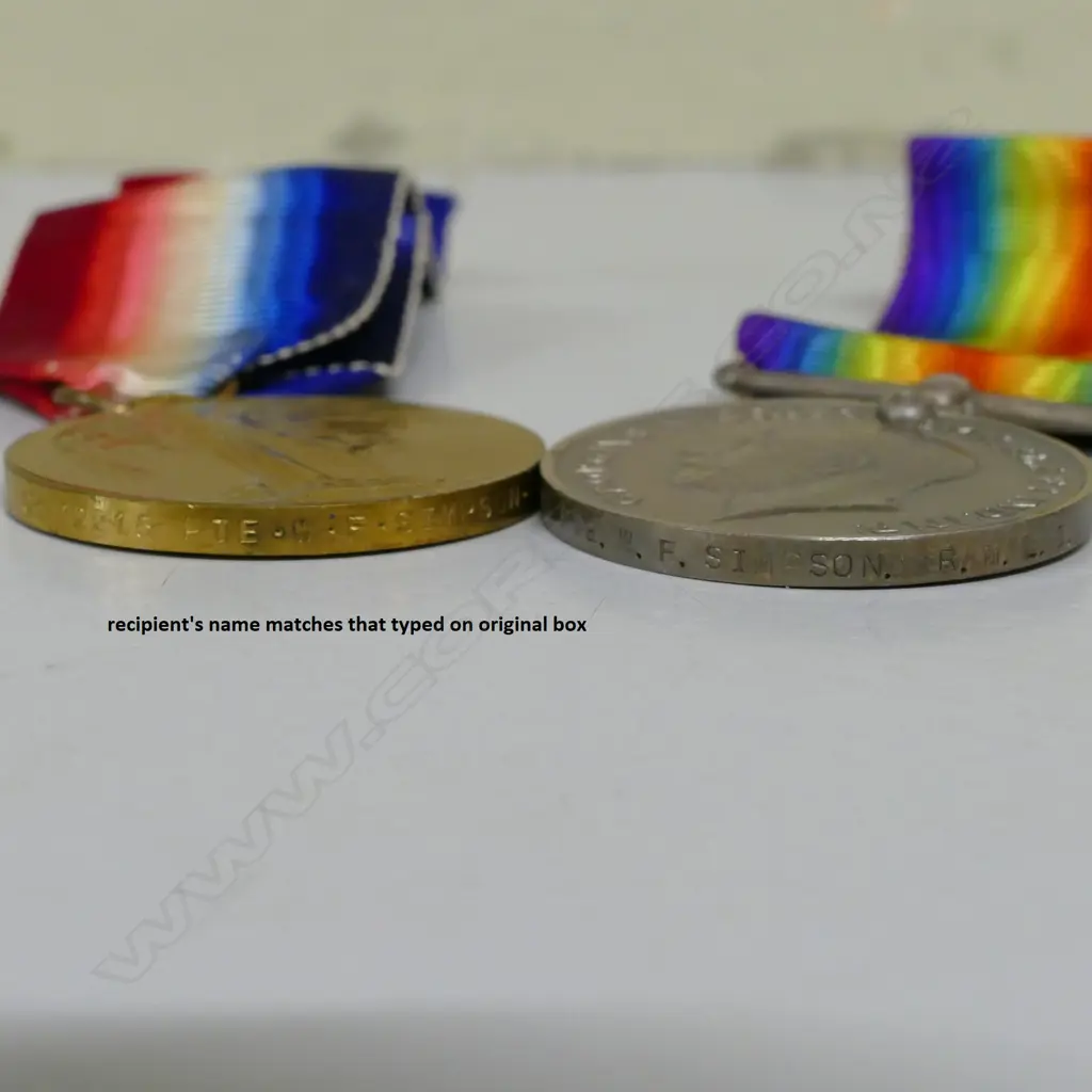 Two WWI war medals awarded to Private W.F. Simpson Image 1++