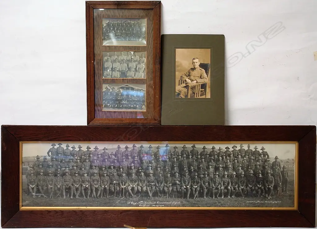 A vintage WWI panoramic photo of '"A" Coy: The N.Z. Command Depot Image 1++