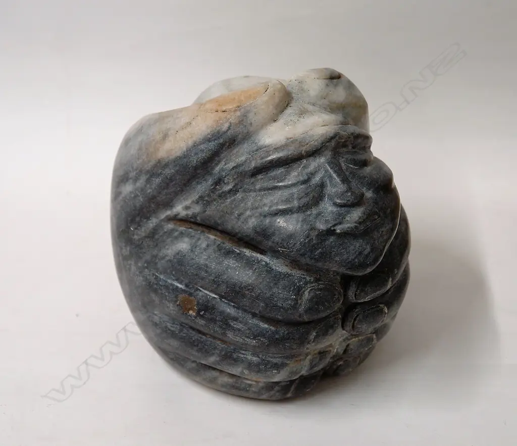 Steven Gwaliasi carved marble sculpture 'Head & Hands' Image 1++