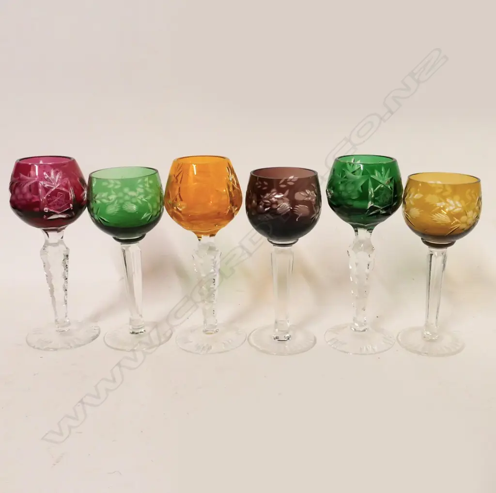 Six long stem Bohemian sherry glasses Image 1++