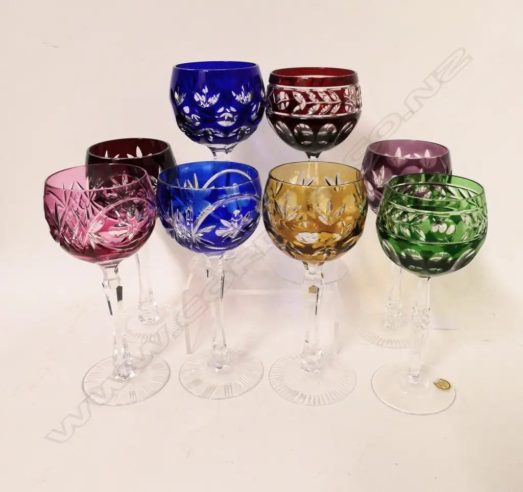Eight Bohemian glass long stemmed wine goblets Image 1++