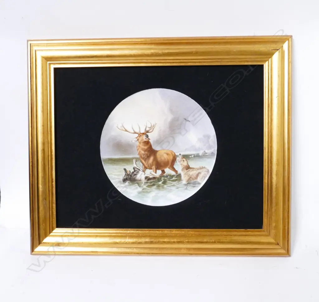 A Worcester porcelain plaque 'The Stag at Bay' Image 1++