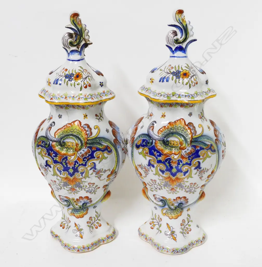 A pair old tin glazed lidded urns Image 1++