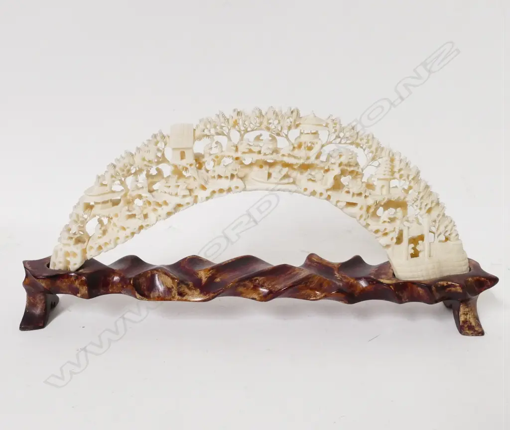 A Chinese ivory large hippopotamus tusk bridge Image 1++