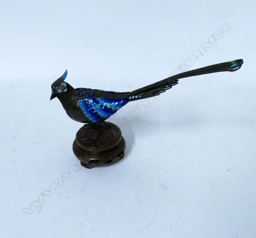 A Chinese filigree silver and enamel exotic bird Image 1++