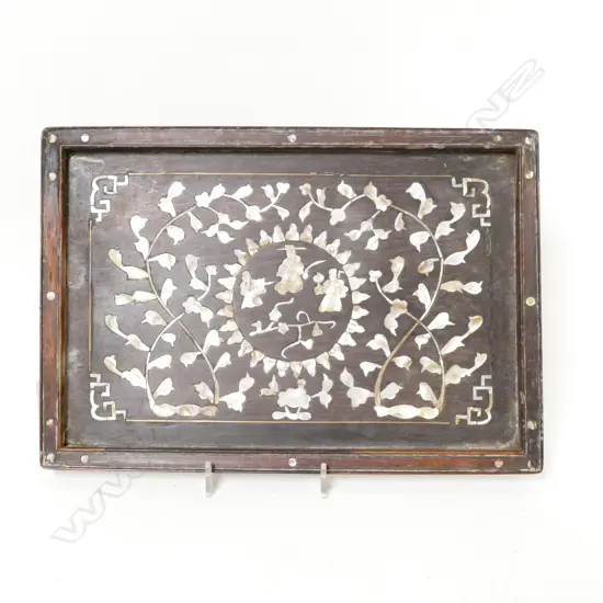 A small Chinese teak tray