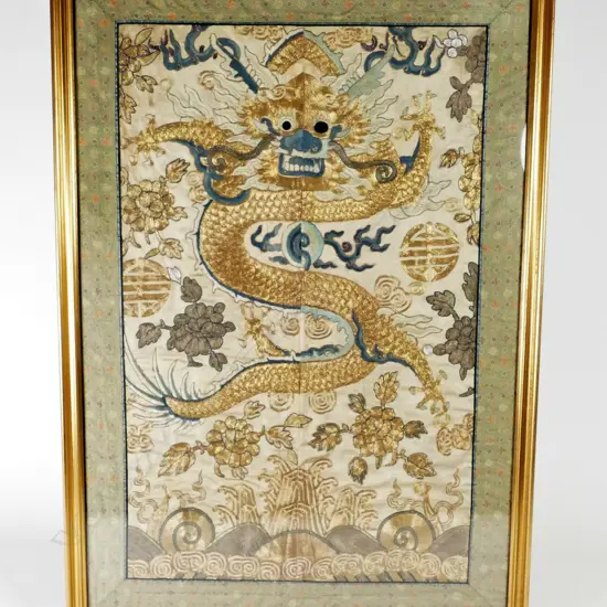 A Chinese gold thread embroidered panel