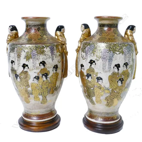 A pair of fine quality Japanese Satsuma baluster vases