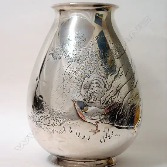 A good Japanese Meiji period large silver vase
