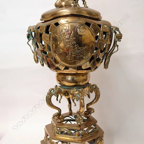 An impressive large Meiji period Japanese brass temple censer