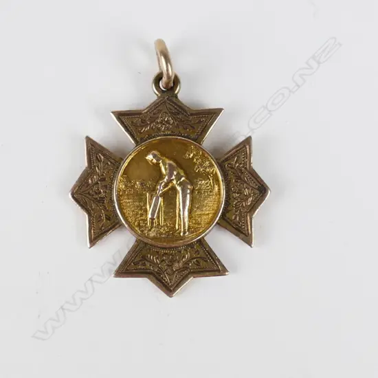 A 9ct. gold Cricketing medallion
