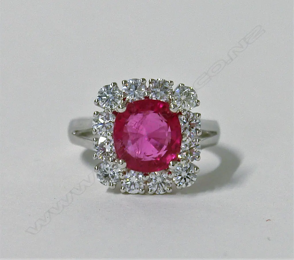 A lady's modern 18ct. white gold rubellite and diamond dress ring Image 1++