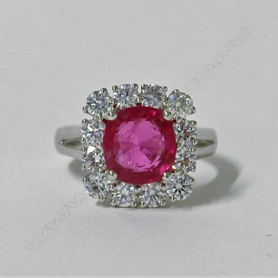 A lady's modern 18ct. white gold rubellite and diamond dress ring