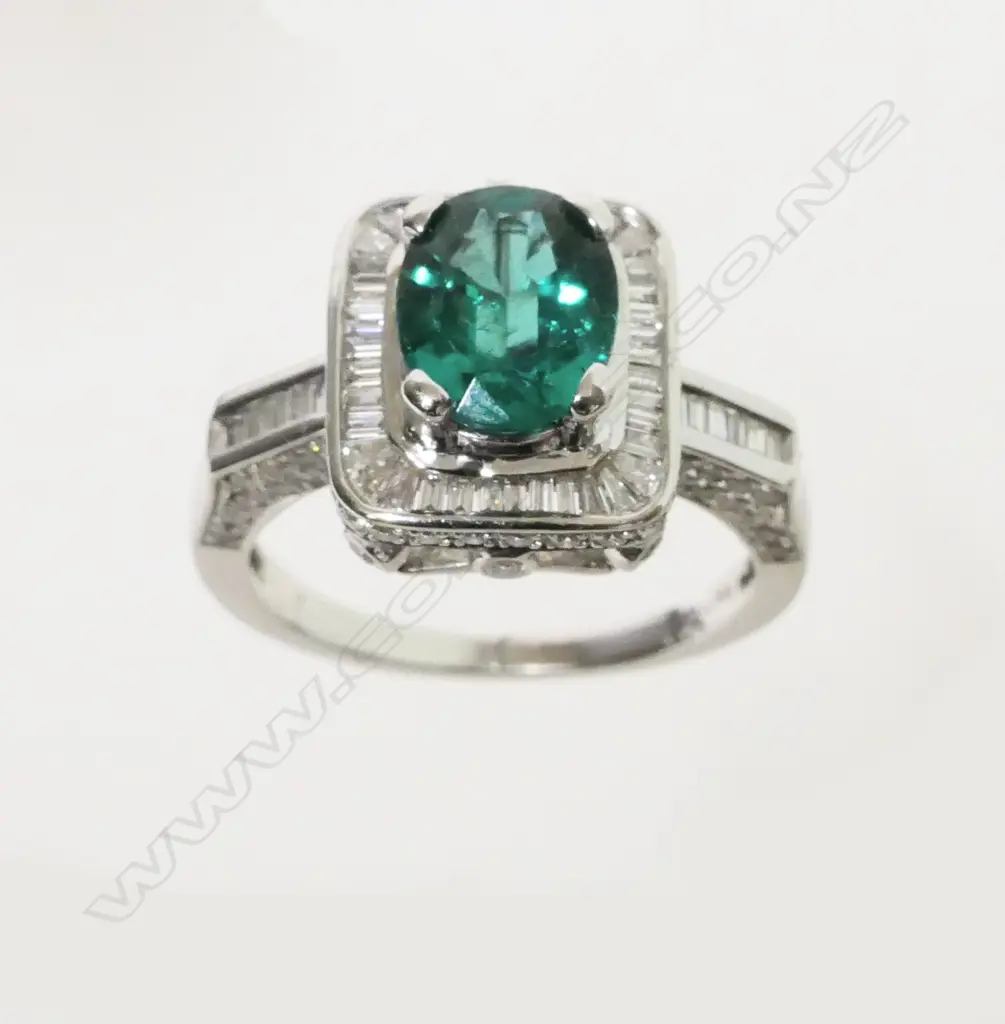 An Art Deco inspired bespoke made emerald and diamond cluster ring Image 1++
