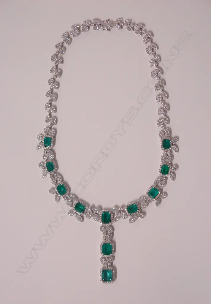 An impressive modern lady's 18ct. white gold emerald and diamond necklace Image 1++