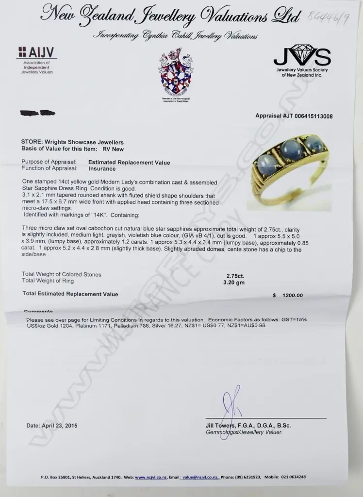 A lady's vintage three-star sapphire and 14ct. yellow gold dress ring Image 1++