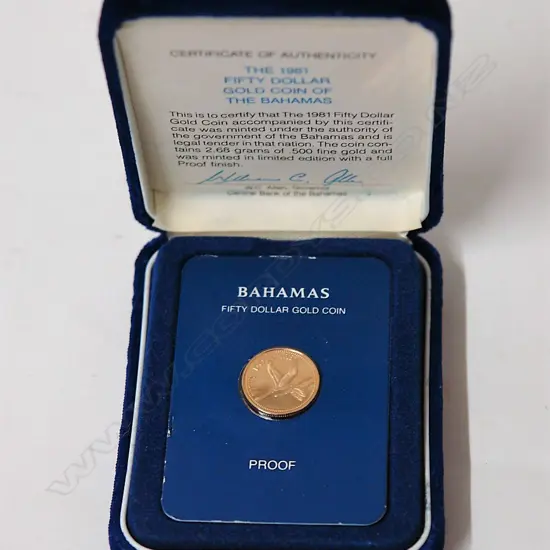 A 1981 $50 gold coin of the Bahamas