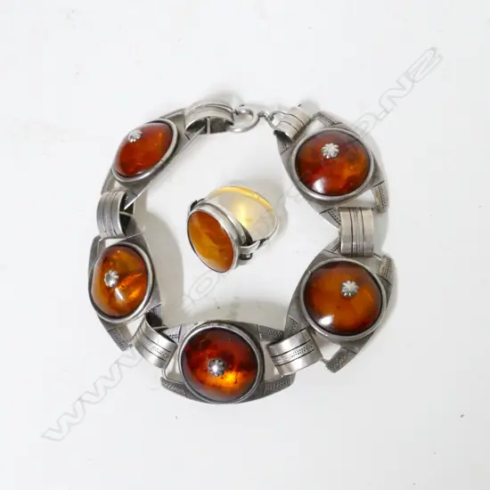 A 1920s German silver and amber bracelet