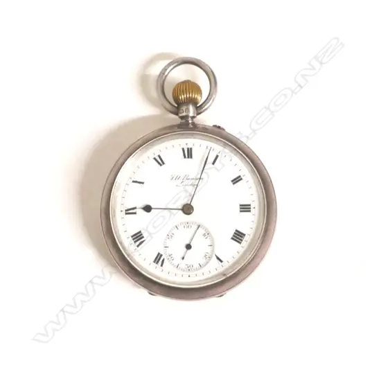 A silver keyless wind pocket watch