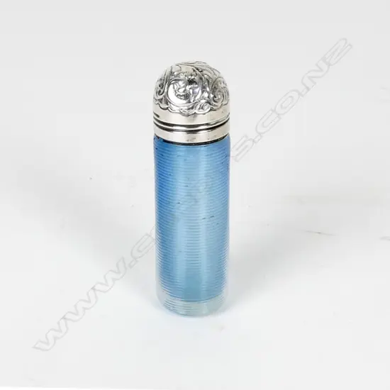 A Victorian silver top blue glass scent bottle