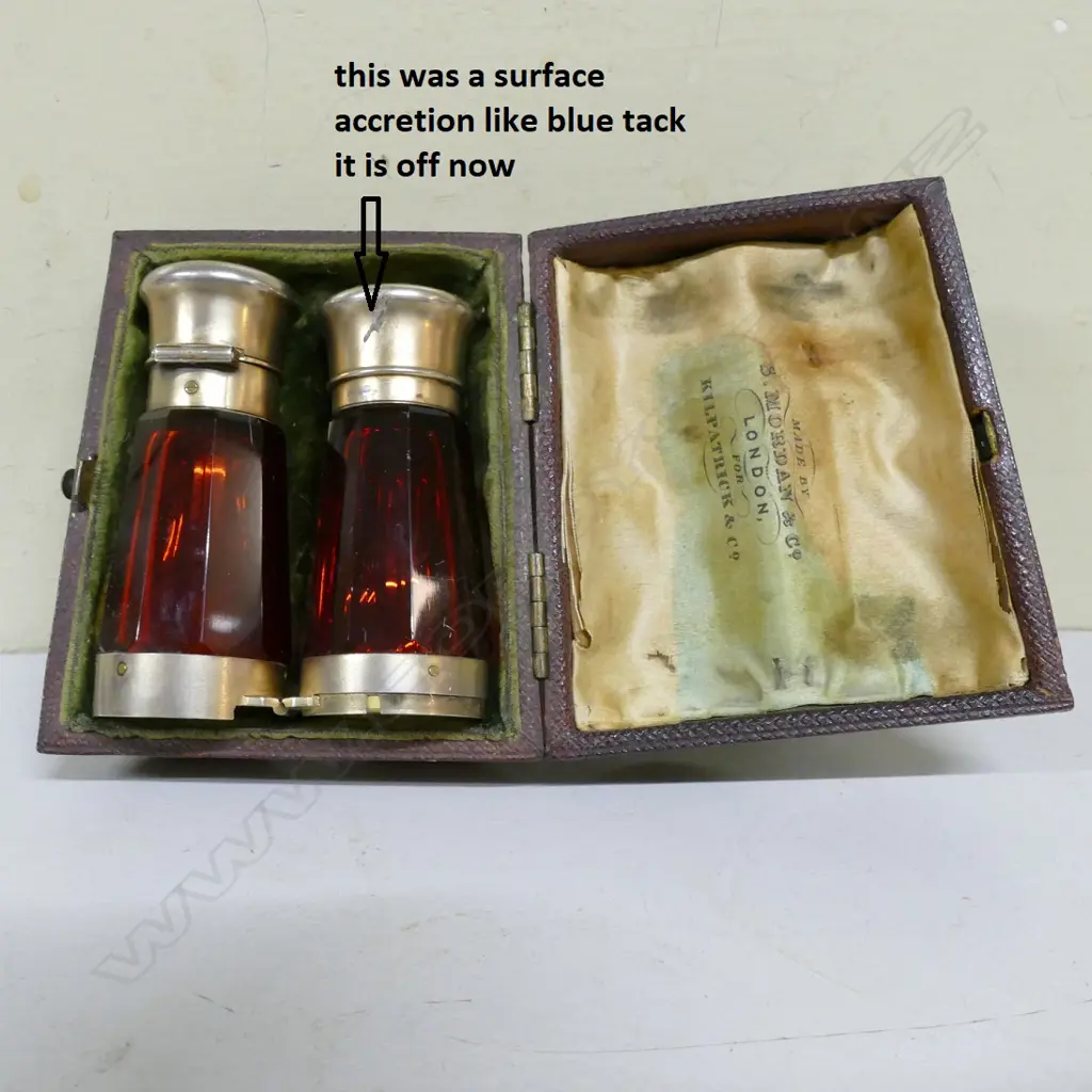 A Victorian silver and ruby glass binocular smelling salts/scent bottle Image 1++