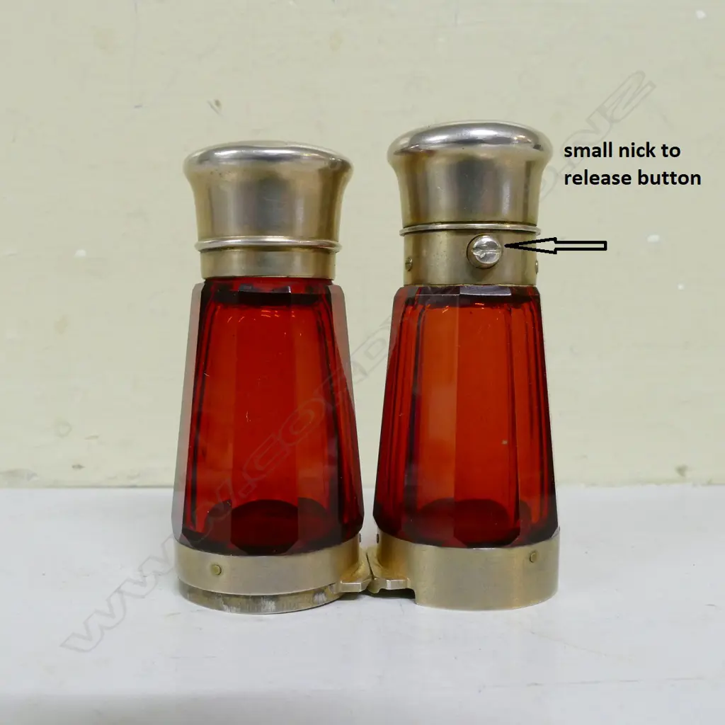 A Victorian silver and ruby glass binocular smelling salts/scent bottle Image 1++