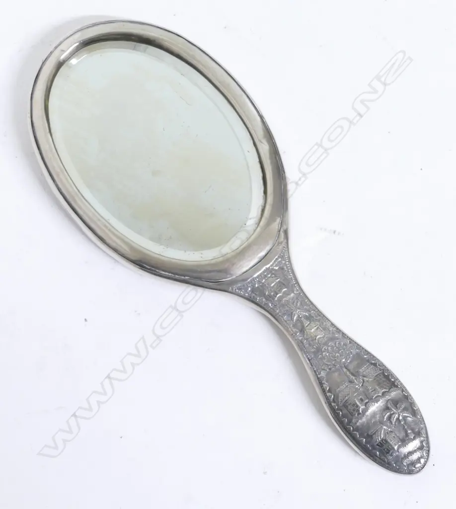 An unusual late 19thC Indian silver dressing table hand mirror Image 1++