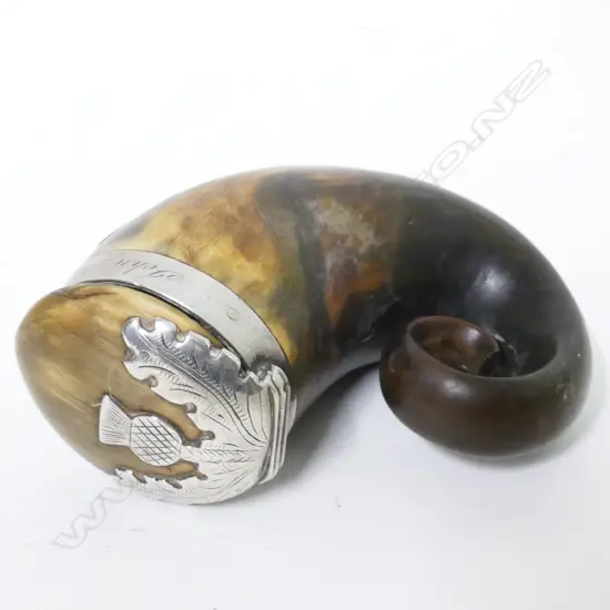 A Georgian Scottish horn snuff mull with silver mounts