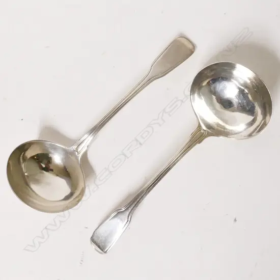 A pair of Georgian fiddle and thread silver sauce ladles. London 1799 by William Eley and William Fearn