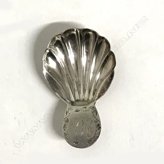 A George IV silver caddy spoon with shell bowl and beaded handle