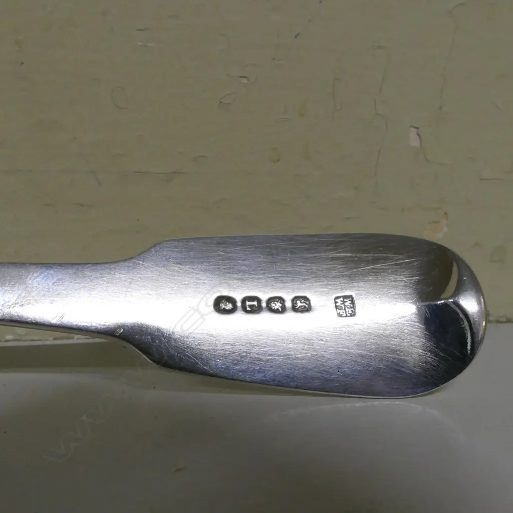 A pair of George III fiddle pattern silver fish serving tongs Image 1++