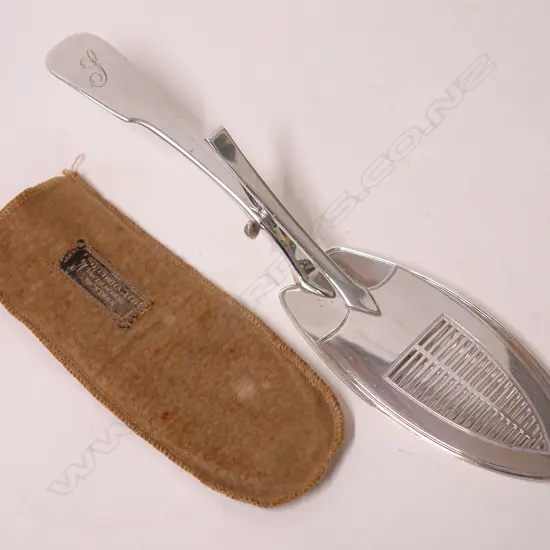 A pair of George III fiddle pattern silver fish serving tongs