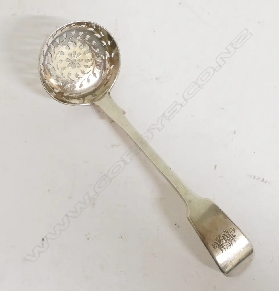 An early Victorian fiddle pattern silver sugar sifting ladle Image 1++