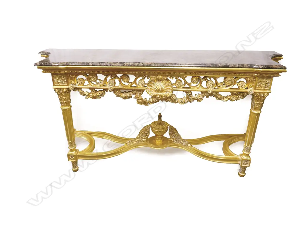 An ornate French style giltwood and marble console table Image 1++