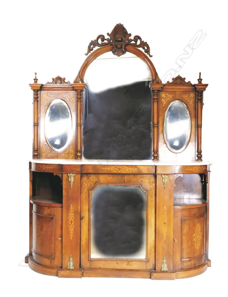 A Victorian walnut marble top and mirror backed credenza Image 1++