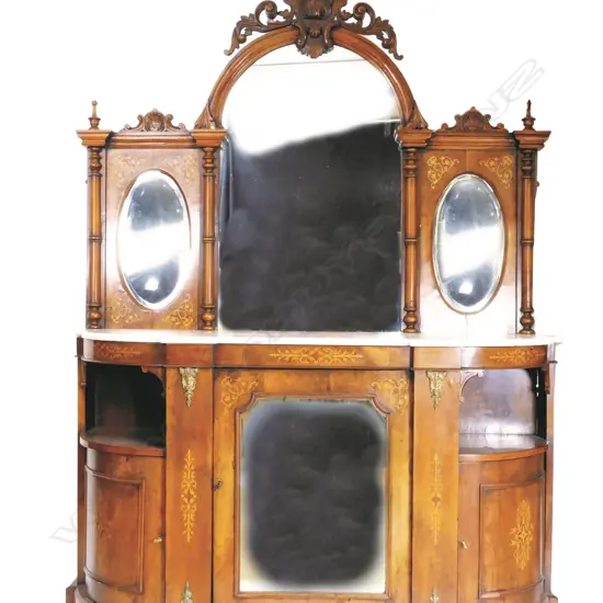 A Victorian walnut marble top and mirror backed credenza