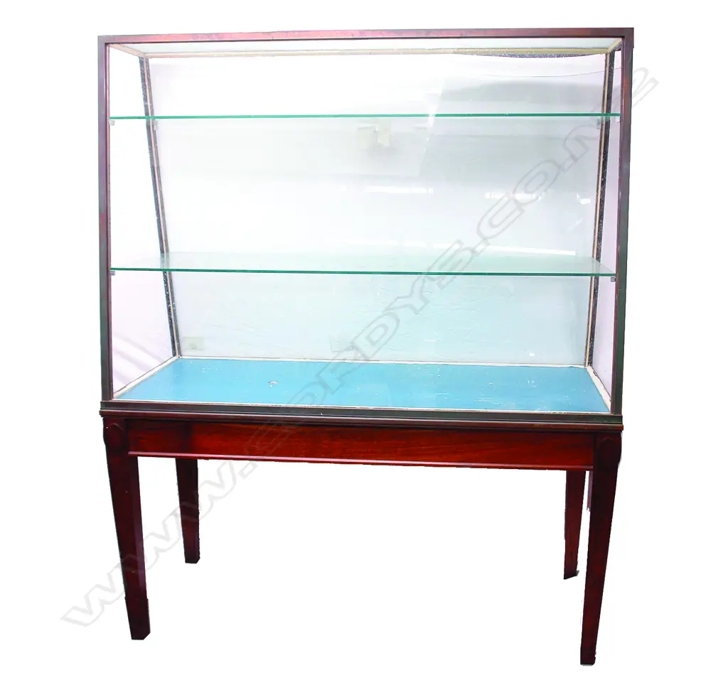 A vintage bronze framed museum display cabinet on original mahogany stand Image 1++