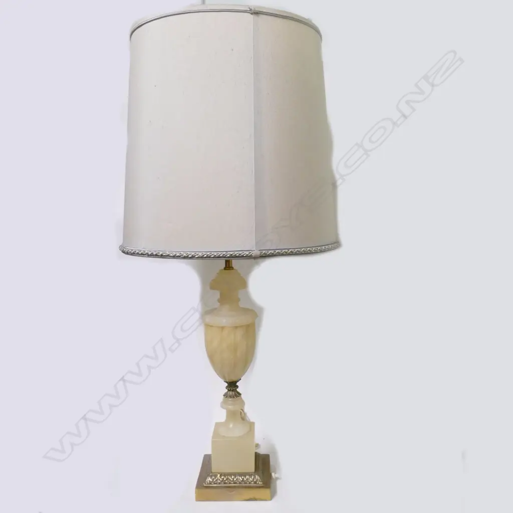 A pair of antique style alabaster and gilt metal column table lamps Image 1++