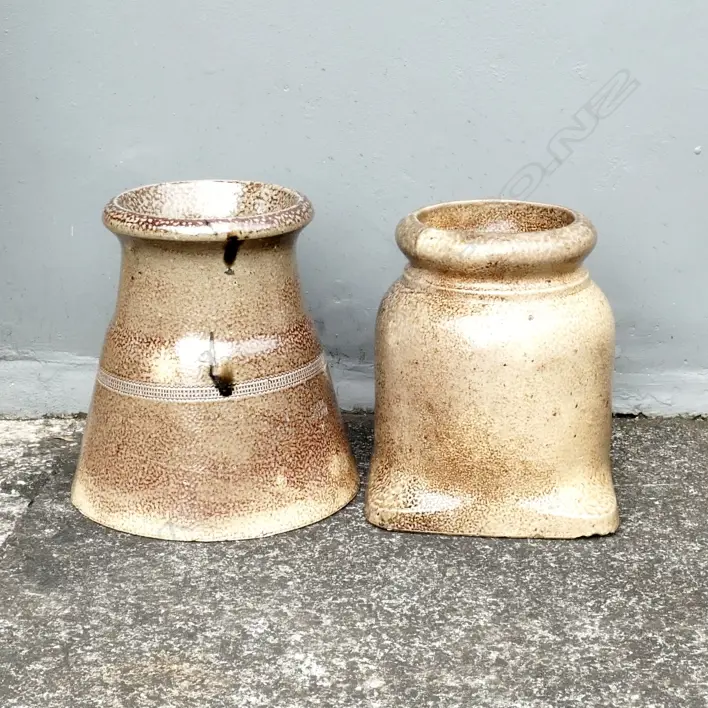 Two early Auckland salt glaze chimney pots Image 1++